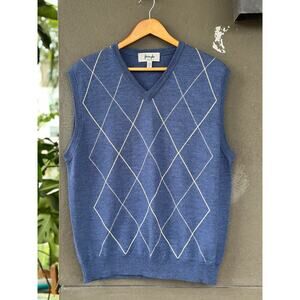 Vintage Pringle Scotland 100% Extra Fine Merino Wool Large Blue Sweater Vest